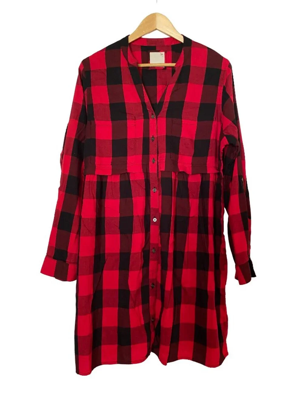 SO - Red and Black Buffalo Plaid Shirt Dress Long Sleeve - Size: XXL - Picture 1 of 10